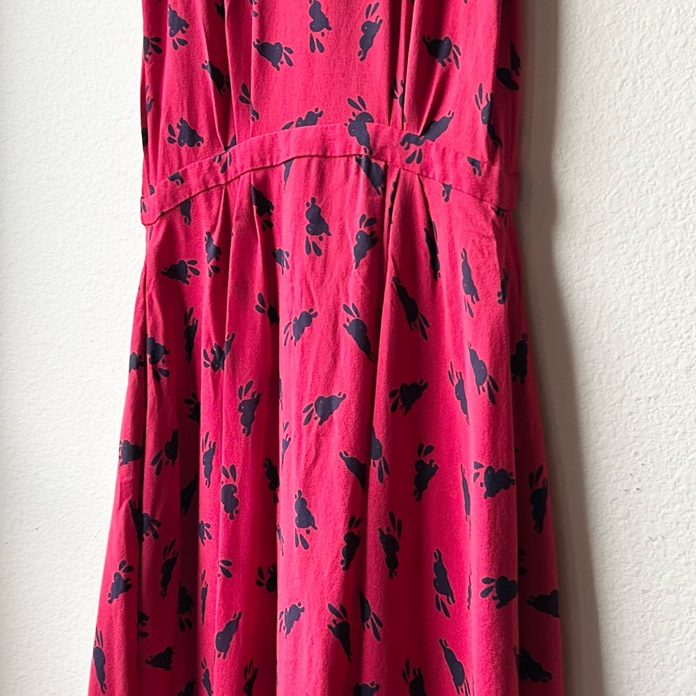 Band Of Outsiders Red Black Silk Bunny Rabbit Print Shirtdress Sz S - Picture 12 of 16